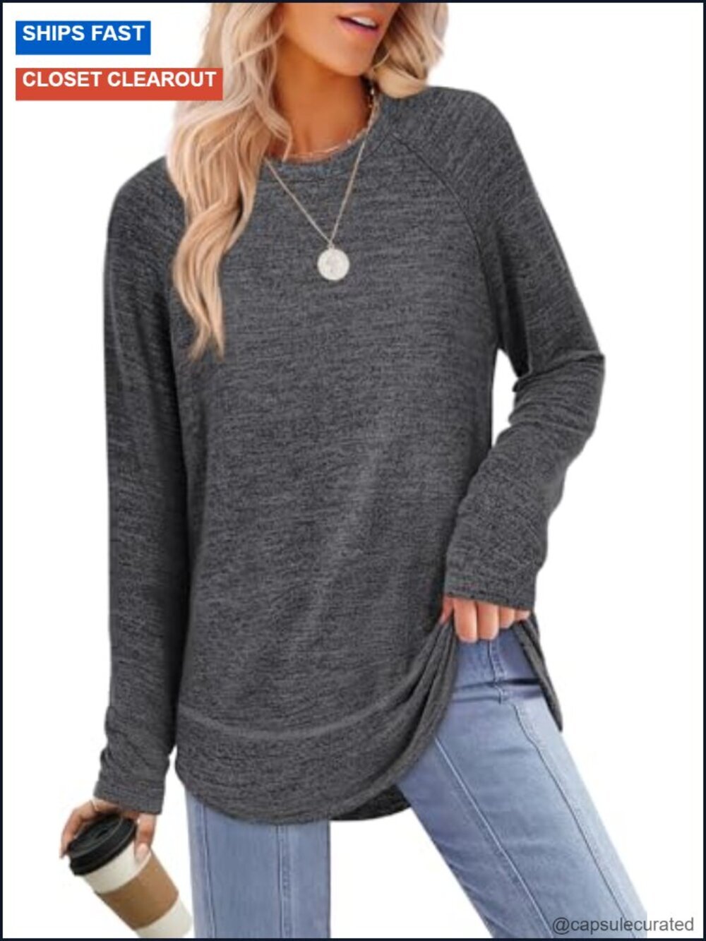 Long Sleeve Tunic Tops for Women Loose Fit Dressy Crew Neck Pullover Sweaters